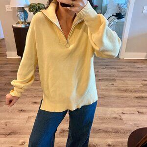 yellow, soft ,knit, oversized quarter zip sweater